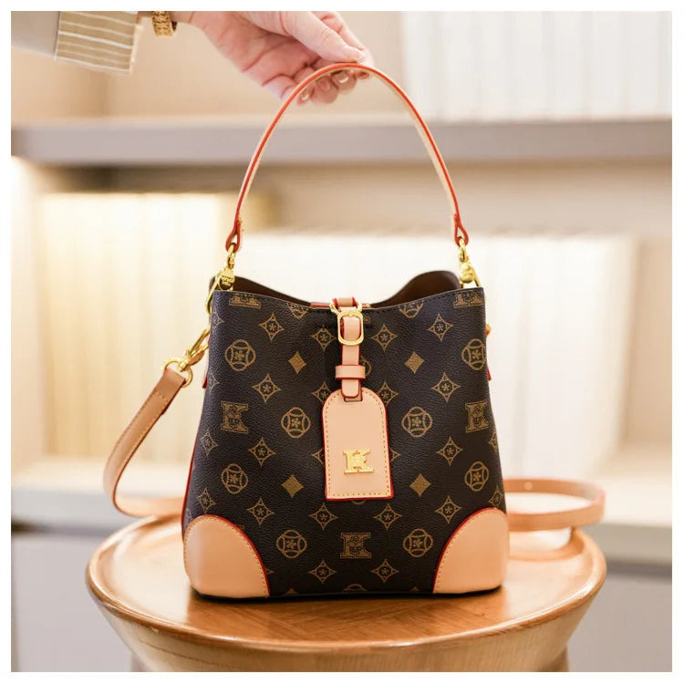 High-End Large Capacity Bucket Bag Women's Fashion Luxury Retro Floral Print Single Shoulder Bag Vintage Style PU Material luxecrown.co.uk