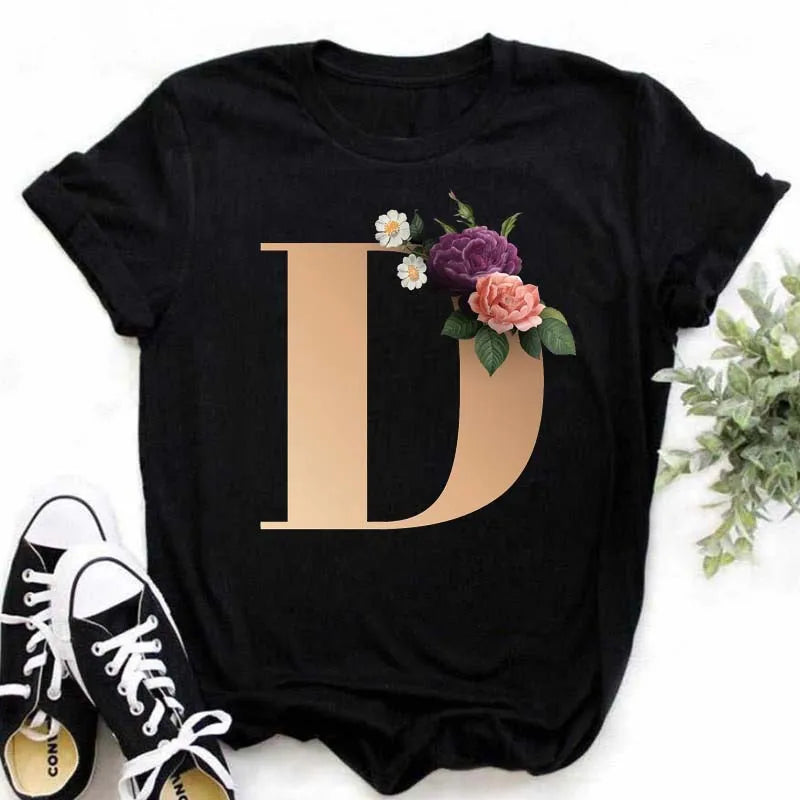 A B C D E English Alphabet Print T Shirt Women New Summer Couples Lovers Female T-Shirt Harajuku Casual Black Tops Tshirts luxecrown.co.uk