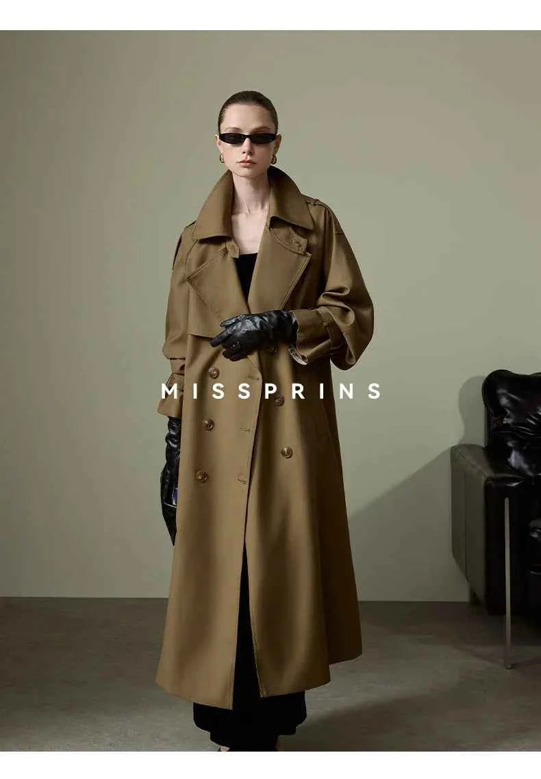 Lautaro Spring Autumn Long Khaki Trench Coat for Women Belt Double Breasted Chic Luxury Designer European Fashion Clothes 2025