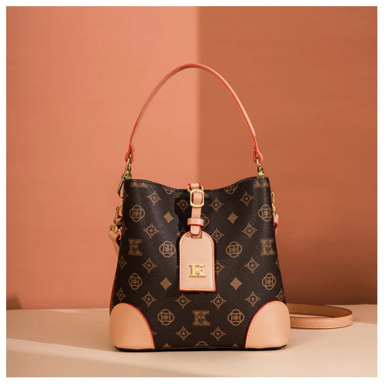 High-End Large Capacity Bucket Bag Women's Fashion Luxury Retro Floral Print Single Shoulder Bag Vintage Style PU Material luxecrown.co.uk