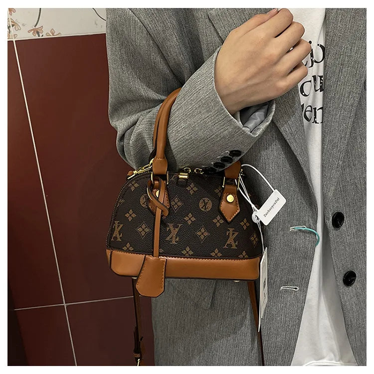 Fashion Luxury Design Women's Shell Handbag Retro Print PU Leather Shoulder Bag Girls Street Trend Premium Crossbody Bag Soft luxecrown.co.uk
