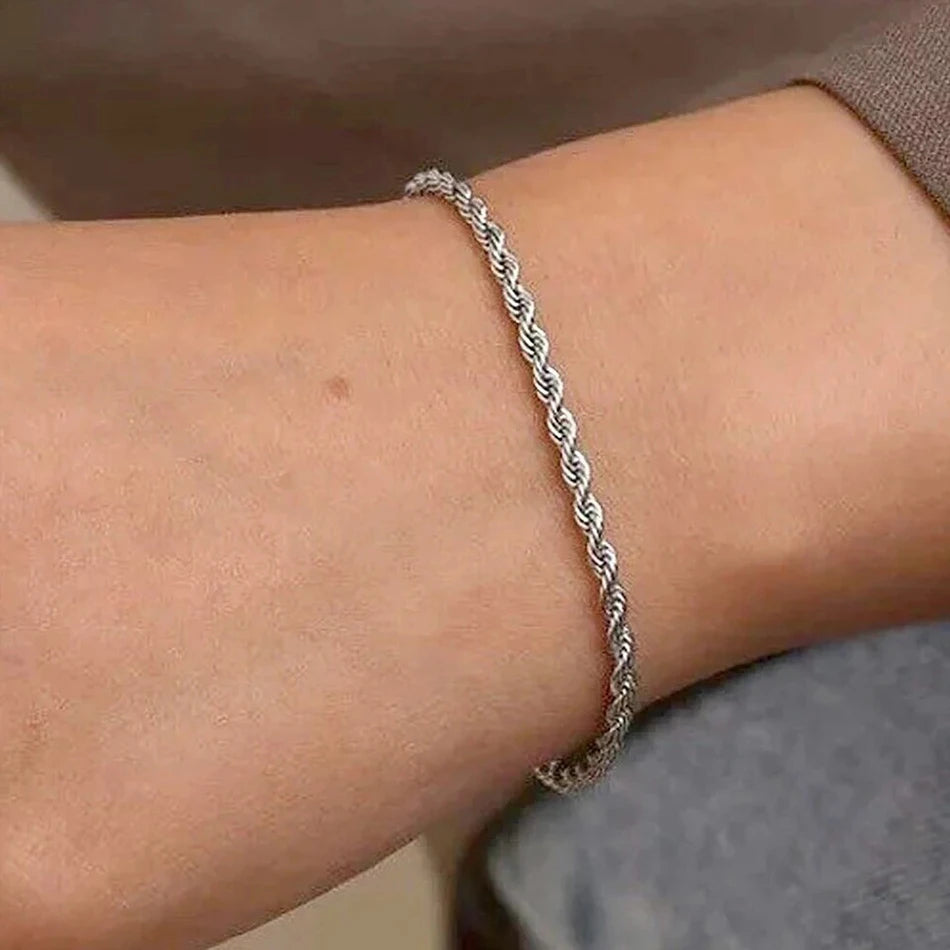 ALIZERO 925 Sterling Silver Unisex 4mm Rope Chain Bracelets for Men Women Twisted Links Chain Bracelet Simple Classic Jewelry Streetsharks