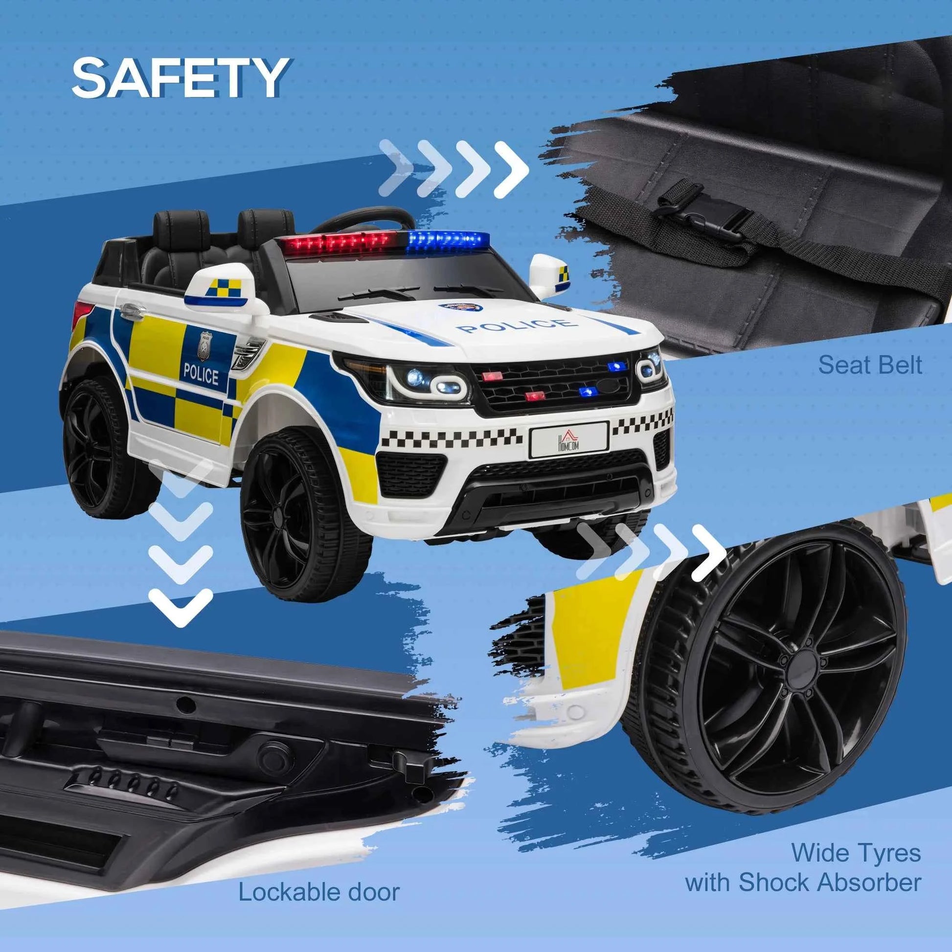 12V Kid Electric Ride On Police Car w/ Remote Siren Bluetooth 3-6 Years