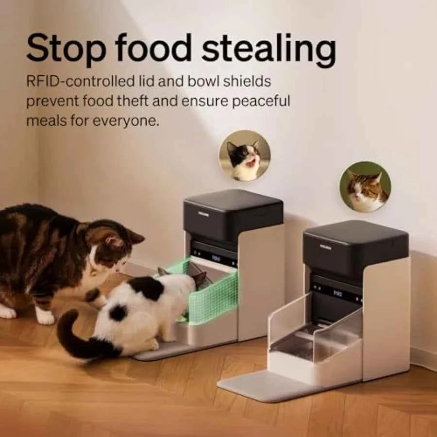 RFID Automatic Cat Feeder for Multi-Pet Homes: Stainless Steel White Sensor-Activated Personalized Meals with Food Desiccant Ba luxecrown.co.uk