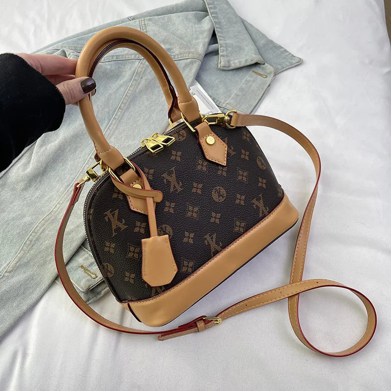 Fashion Luxury Design Women's Shell Handbag Retro Print PU Leather Shoulder Bag Girls Street Trend Premium Crossbody Bag Soft luxecrown.co.uk