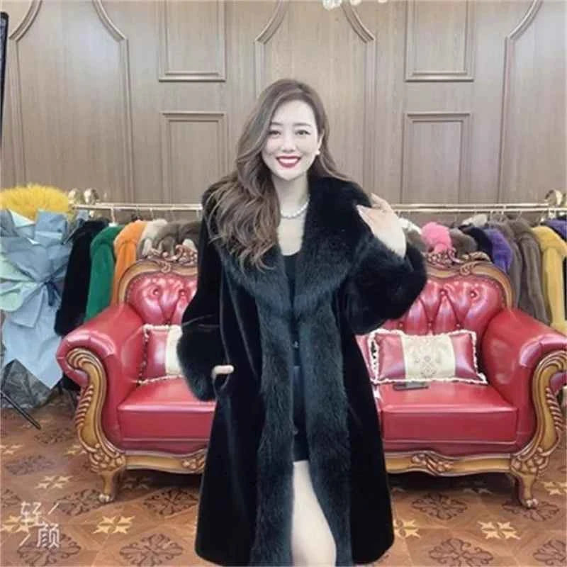 Winter Warm Imitate Mink Fur Grass Coat For Women 2024 New Fur And Fur Integrated Fox Collar Mid Length Coat Trend Woolen Collar