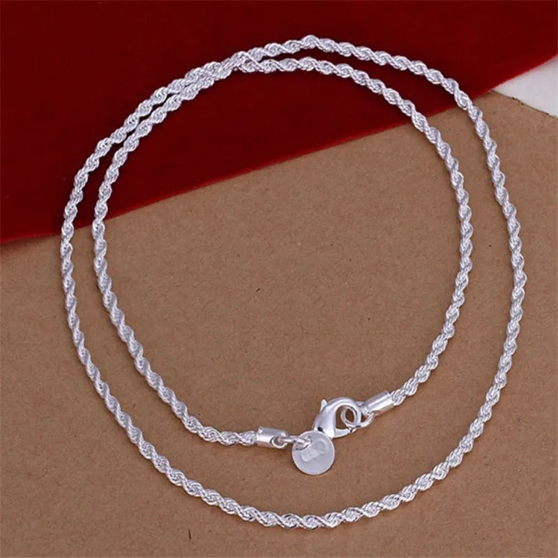 High Quality Silver Color 2MM Women Girls Men Chain Male Twisted Rope Necklace Bracelets Fashion Silver Jewelry Set Streetsharks