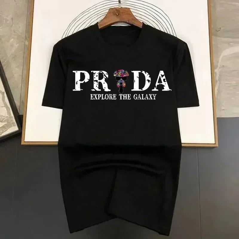 2024 Summer 100% Cotton Man T-Shirt Short Sleeve Luxury Brand Summer Round Neck Tops Fashion Explore The Galaxy Printed Tees Streetsharks