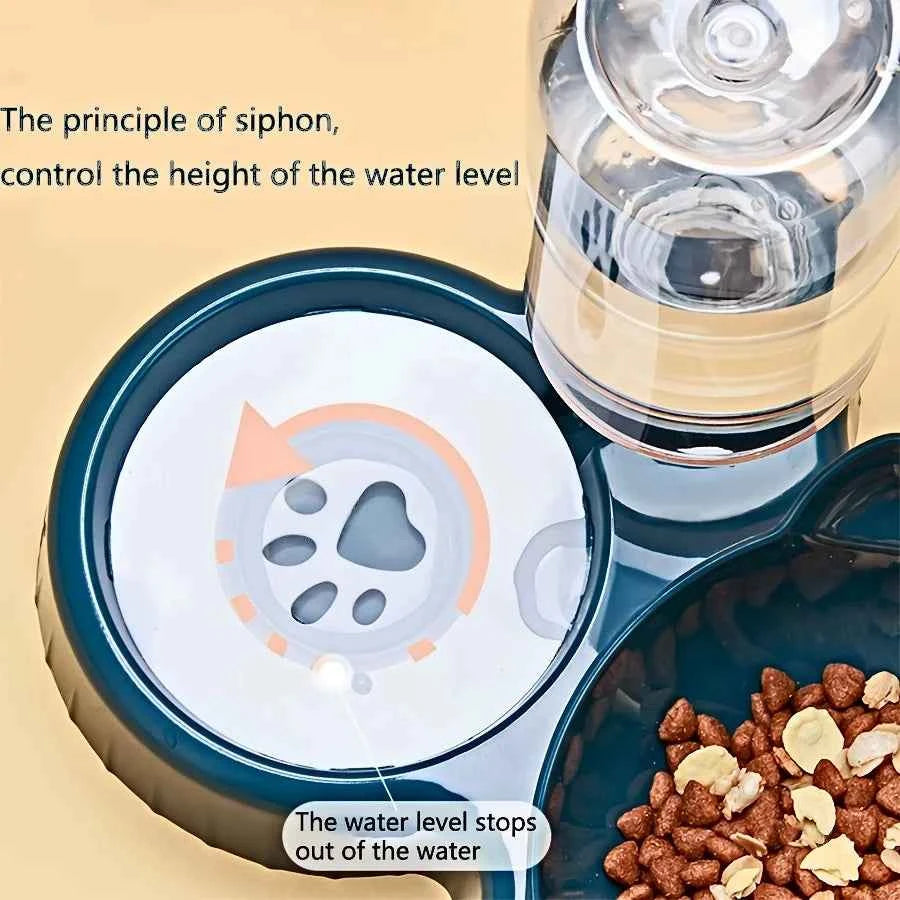 Pet Bowls With Water Feeder, 3 In 1 Ear Design Tilted Cat Water And Food Bowl Set With Gravity Water Bottle For Neck Protection luxecrown.co.uk