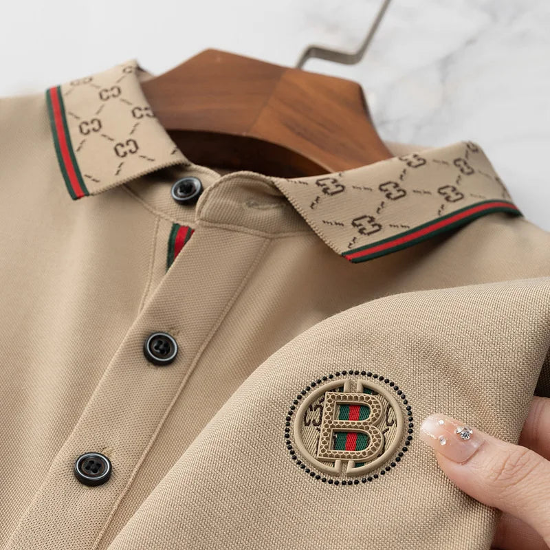 Men's Fashion 2025 Short sleeved Summer Polo Shirt High end Design Exquisite Ice Silk Embroidered Breathable T-shirt