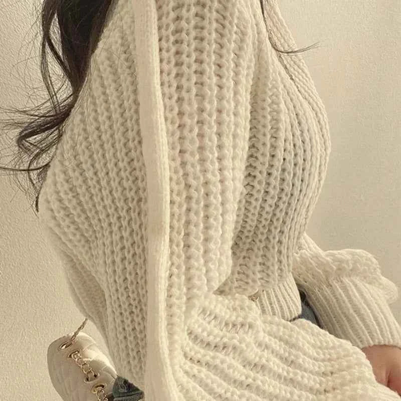 Loose Vintage Harajuku Lantern Long Sleeve Women Sweater Korean Autumn Winter Knitwear Soft Warm Tops Chic Solid Femme Sweater