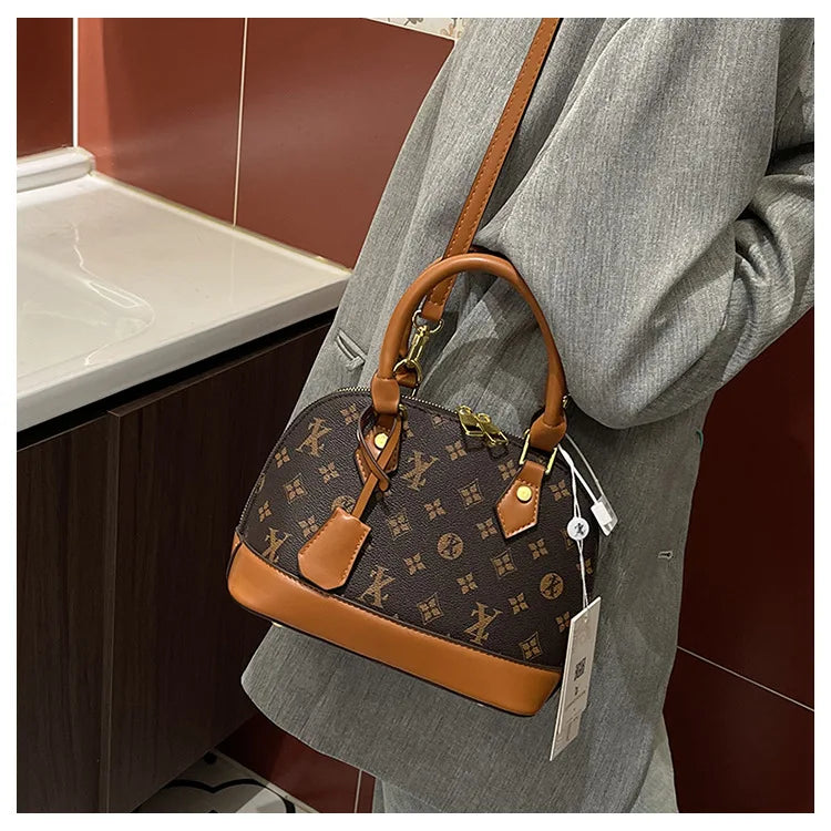 Fashion Luxury Design Women's Shell Handbag Retro Print PU Leather Shoulder Bag Girls Street Trend Premium Crossbody Bag Soft luxecrown.co.uk
