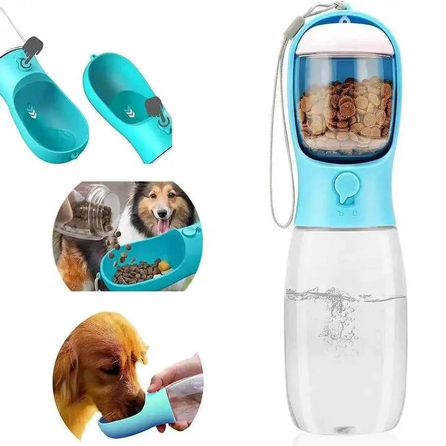 Portable Dog Water Bottle With Food Container - 3-In-1 Travel Pet Water Dispenser & Collapsible Bowl