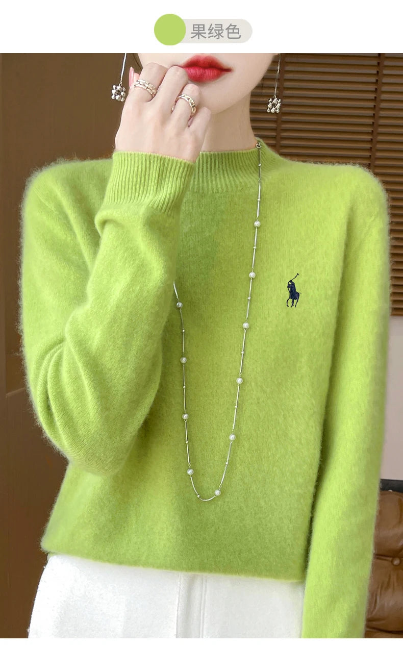 2024 Autumn/Winter Women's New Cashmere Hoodie Fashionable Embroidered Half High Neck Soft Cashmere Explosive100% Australianwool Streetsharks