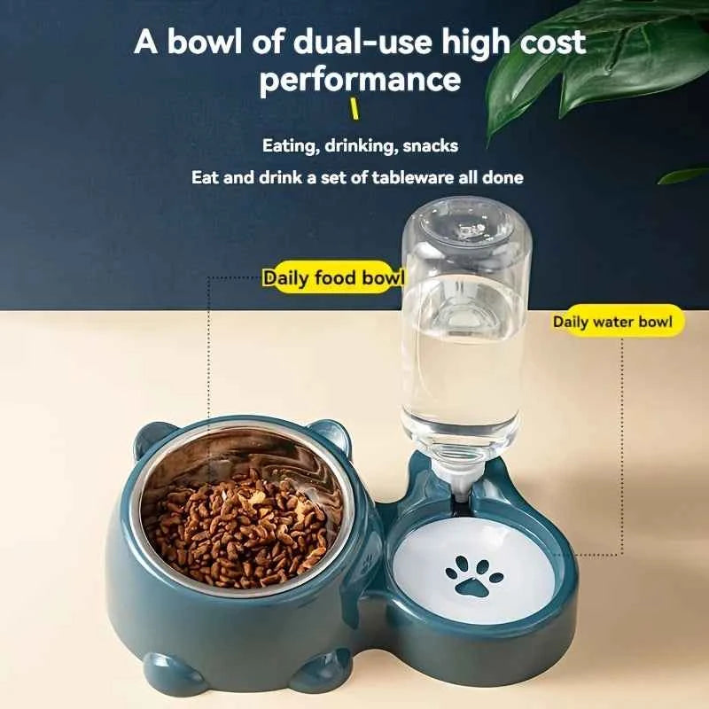 Automatic Pet Feeder and Water Dispenser, Integrated Feeding System for Cats and Dogs,No Battery or Power Needed, Slanted Mouth