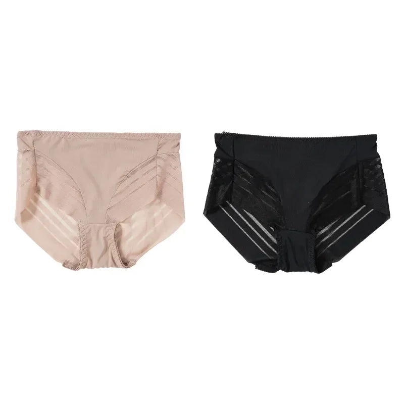 2PCS High Waist Briefs Women Seamless Panties Transparent Mesh High Elastic Tummy Control Underwear Female Lingere Underpant Streetsharks