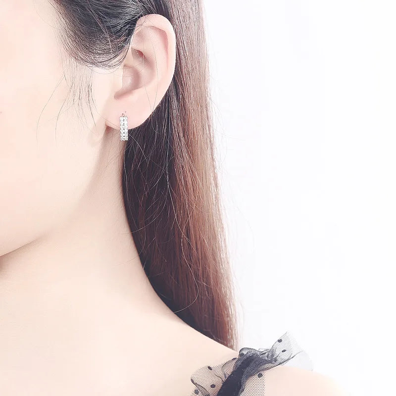 URMYLADY 925 Sterling silver needle Earrings Fashion High Quality Jewelry Double Row Crystal Zircon Round Stud Streetsharks