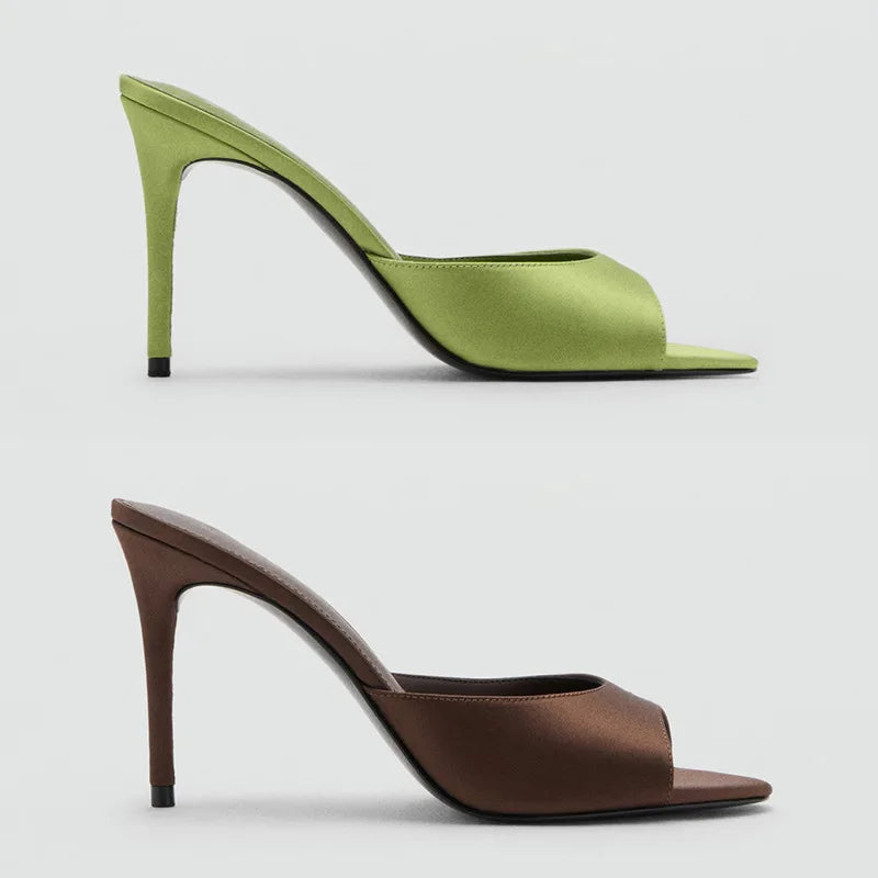 2026 Summer New Women's High Thin Heels Pointed Toes Fashion Slippers Elegant Satin Shoes Sexy Peep Toe Stiletto Sandals Pumps luxecrown.co.uk