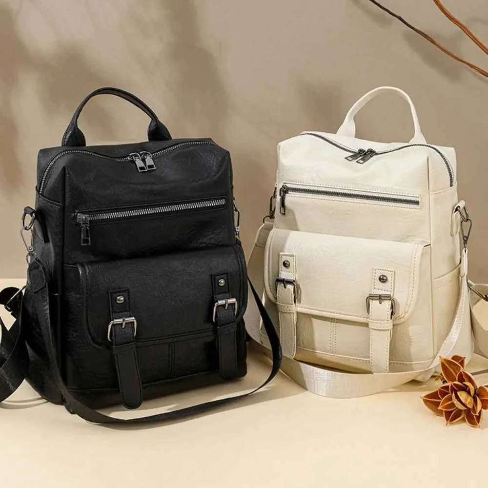 PU Peather Student Backpack Multifunctional Large Capacity Student School Bag Soft Crossboby Mommy Shoulder Bag Daily Outings