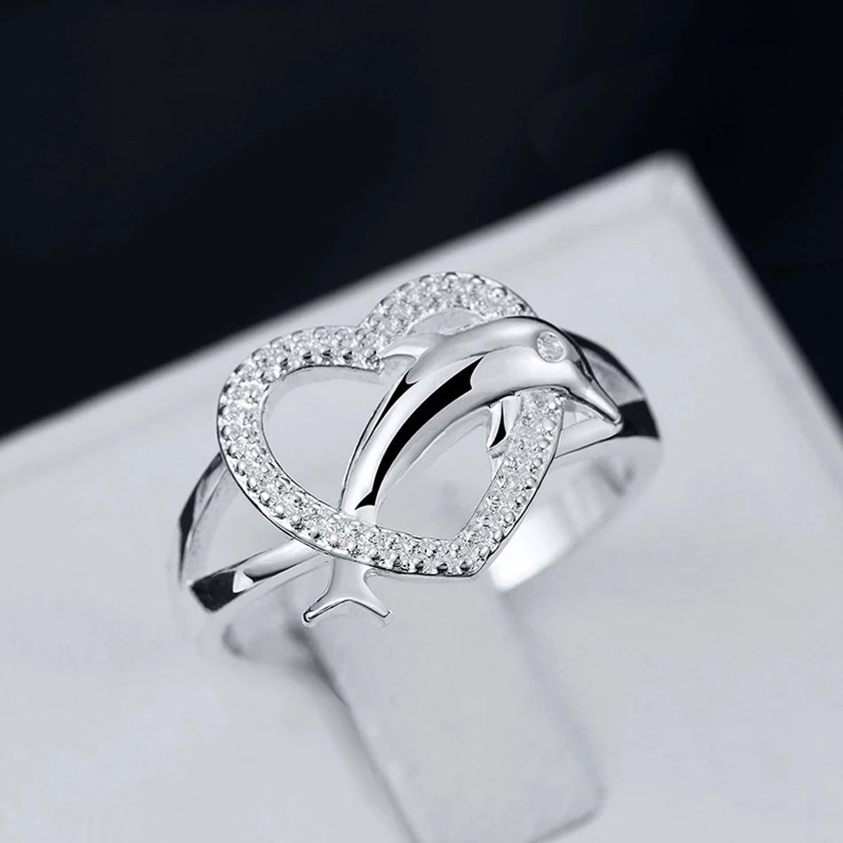 High quality 925 Sterling Silver fine Love dolphins heart Rings For Women Couple gifts Fashion Party wedding Jewelry Streetsharks