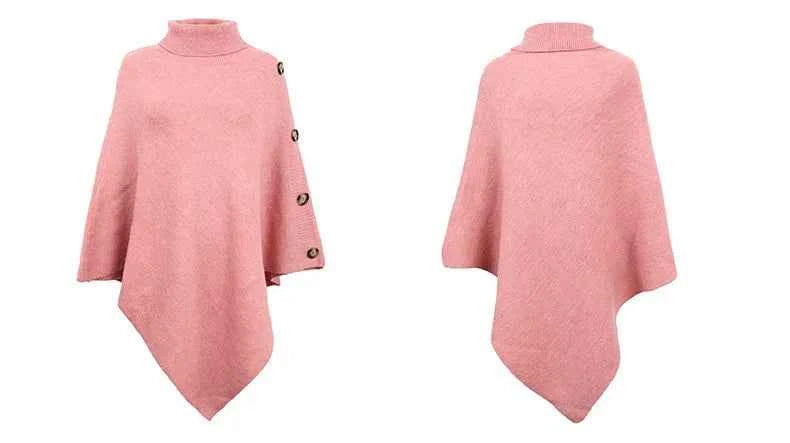 2025 Autumn Winter Shawl Cloak Sweater Solid Color Turtleneck Oversized Cape Coat Female Ponchos Pullover Knitted Bat Sleeve Top