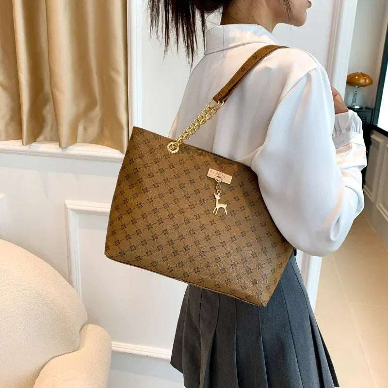 Women Luxury Design New Presbyopic Handbag Large Capacity Handbag Fashion Printing Shoulder Bag Trendy Shopping Bag with pendant luxecrown.co.uk