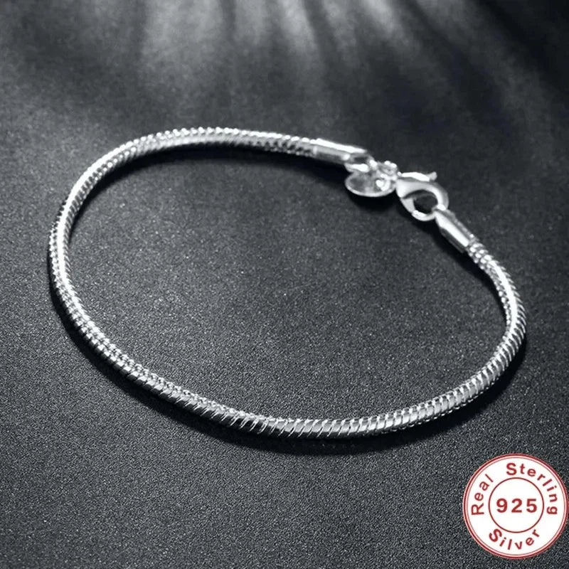 Luxury Handmade Original Fine Jewelry 925 Sterling Silver Charm Bracelet Soft Smooth Snake Bone Bracelets for Women Streetsharks