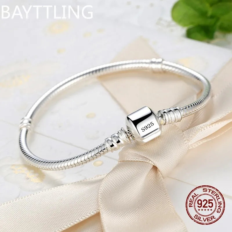 Luxury Handmade Original Fine Jewelry 925 Sterling Silver Charm Bracelet Soft Smooth Snake Bone Bracelets for Women Streetsharks
