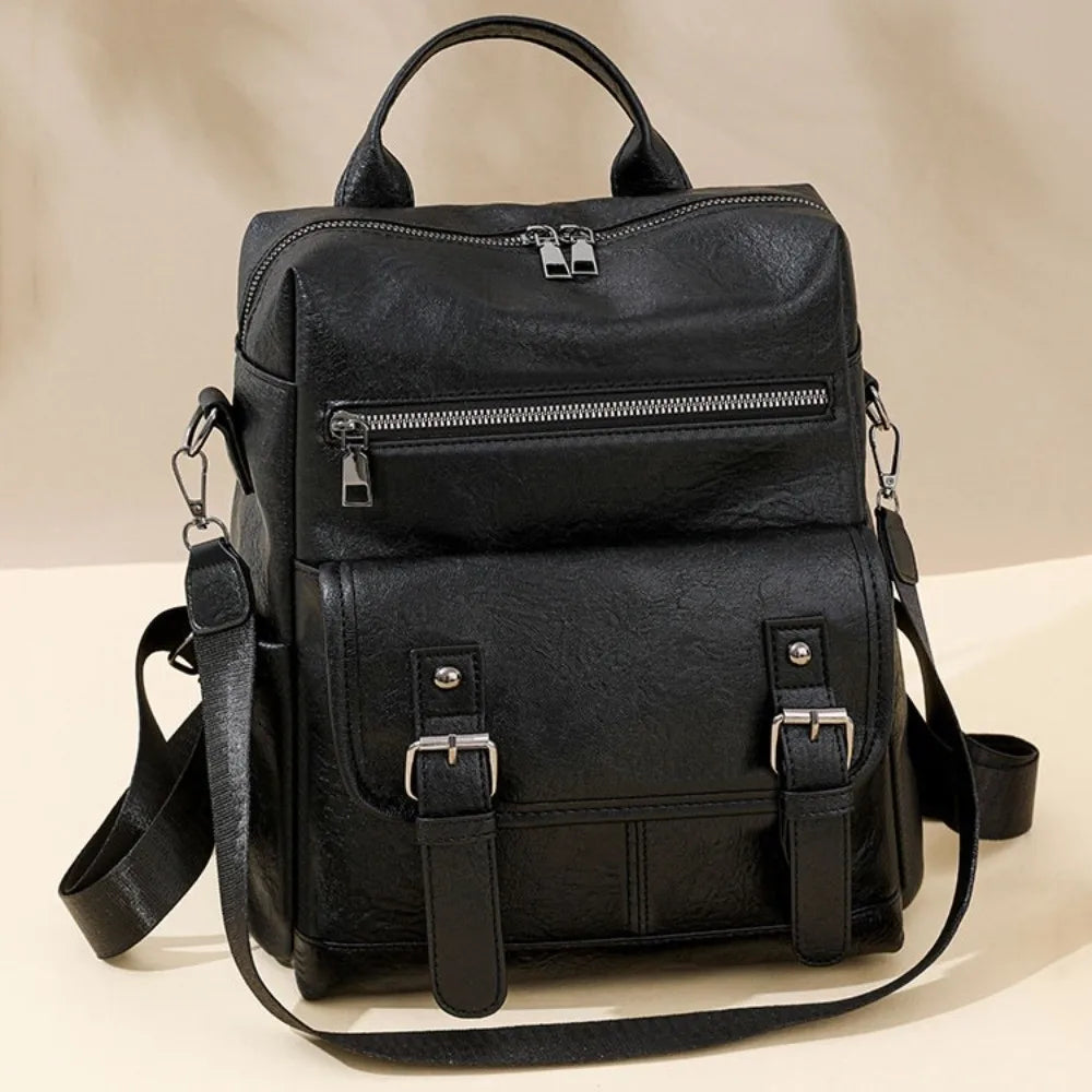 PU Peather Student Backpack Multifunctional Large Capacity Student School Bag Soft Crossboby Mommy Shoulder Bag Daily Outings luxecrown.co.uk