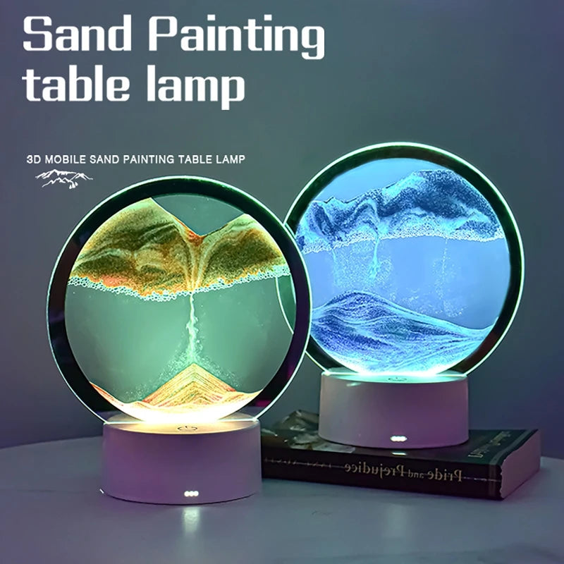 3D Hourglass Table Lamp 7 Color RGB Adjustable Moving Sand Quicksand Flowing Sand Art Picture Deep Sea Sandscape Home Decor Gift Streetsharks