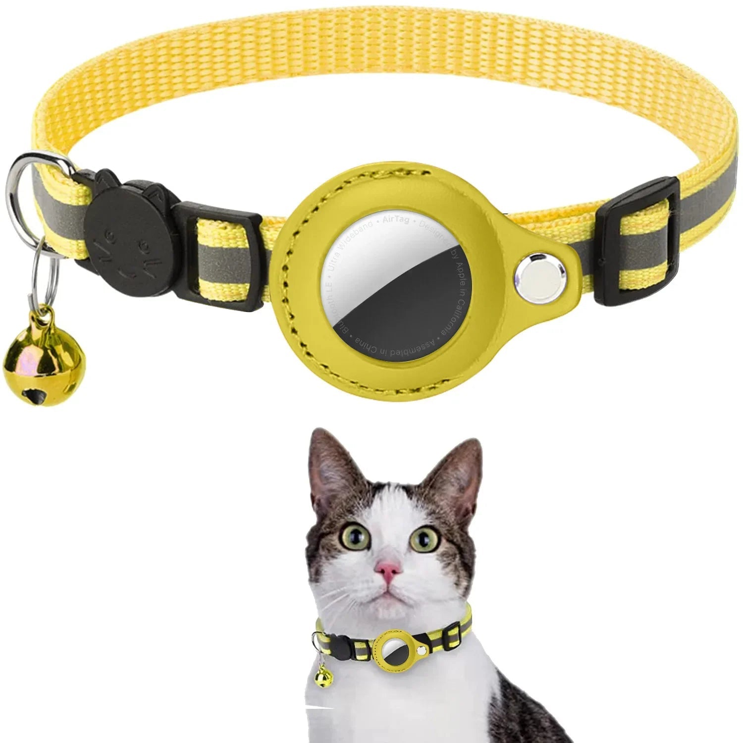 Cat AirTag Holder Collar Breakaway Reflective Strips Adjustable Kitten Collar Waterproof Cat Bell Collar Pet Air Tag Case collar luxecrown.co.uk
