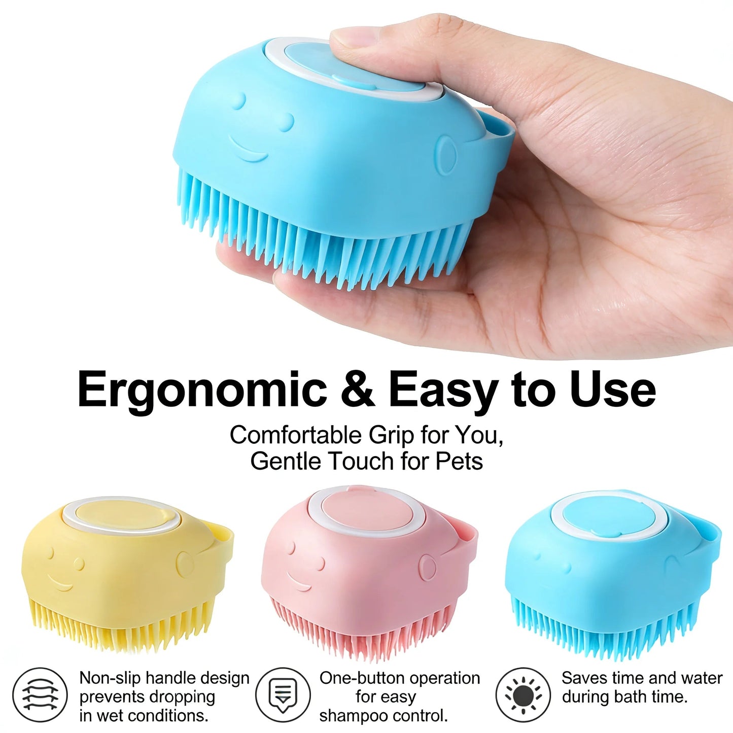 2-In-1 Pet Bath & Massage Brush With Shampoo Storage Silicone Dog Cat Grooming Tool For Puppy Kitten Sensitive Skin luxecrown.co.uk