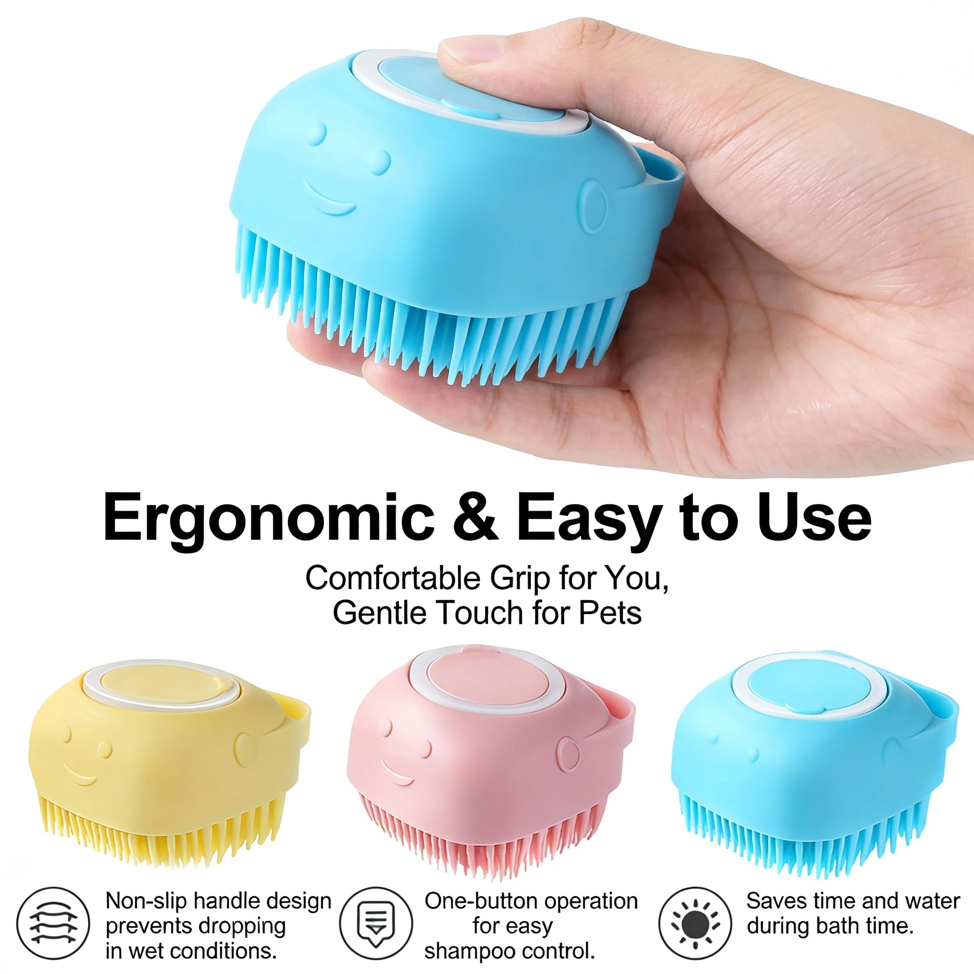 2-In-1 Pet Bath & Massage Brush With Shampoo Storage Silicone Dog Cat Grooming Tool For Puppy Kitten Sensitive Skin luxecrown.co.uk