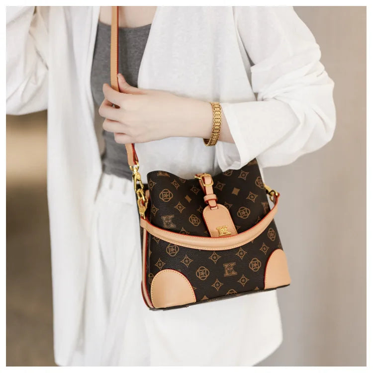 High-End Large Capacity Bucket Bag Women's Fashion Luxury Retro Floral Print Single Shoulder Bag Vintage Style PU Material luxecrown.co.uk