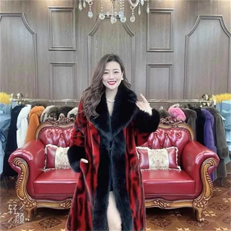 Winter Warm Imitate Mink Fur Grass Coat For Women 2024 New Fur And Fur Integrated Fox Collar Mid Length Coat Trend Woolen Collar
