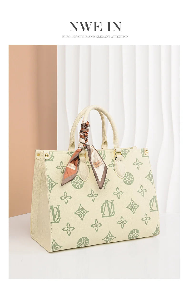 Fashionable Large Capacity Tote Bag 2025 New Style Simple Urban PU Ladies Handbag Commuter Daily Use Contrast Color Embossed luxecrown.co.uk