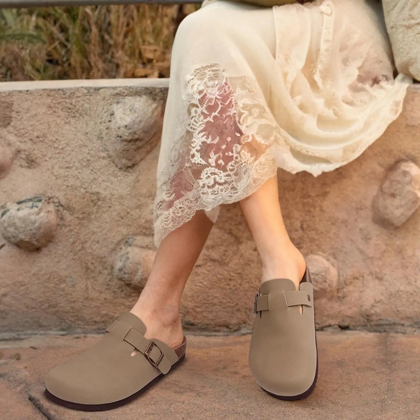 Kidmi Men's Suede Clogs Cork Footbed Clogs for Women Soft Leather Adjustable Buckle Slip-on Potato Shoes Sandals Beach Slippers luxecrown.co.uk