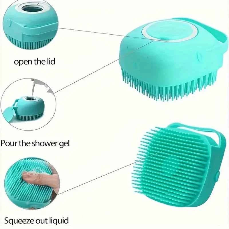 9×8×5.5cm (3.54×3.15×2.17in) Pet Shower Massage Brush - Gentle Silicone Shampoo Dispenser with Anti-Slip Handle luxecrown.co.uk