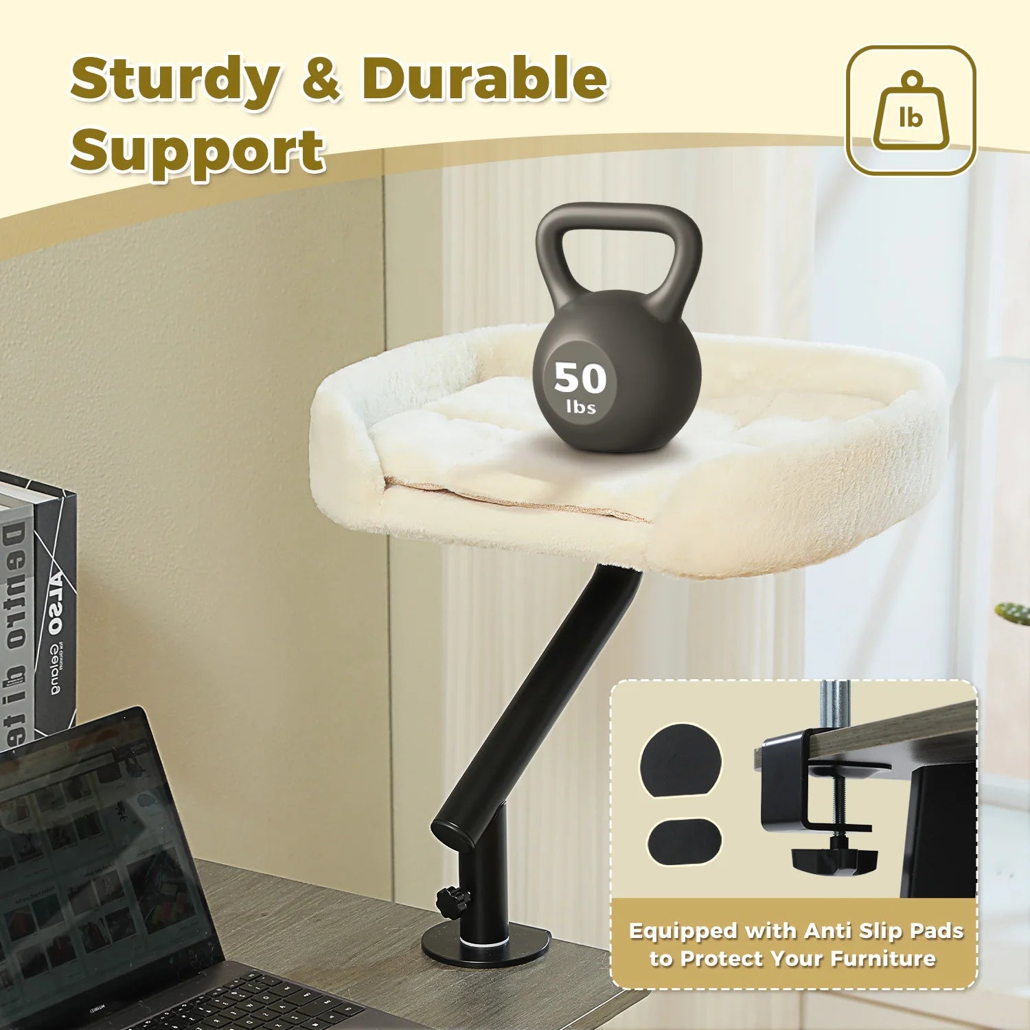 Cat Desk Bed, 360° Rotatable Cat Bed Stand for Indoor Cats, Adjustable Cat Basket, Cats Hammock for Table, Soft Cat Bed for Desk luxecrown.co.uk