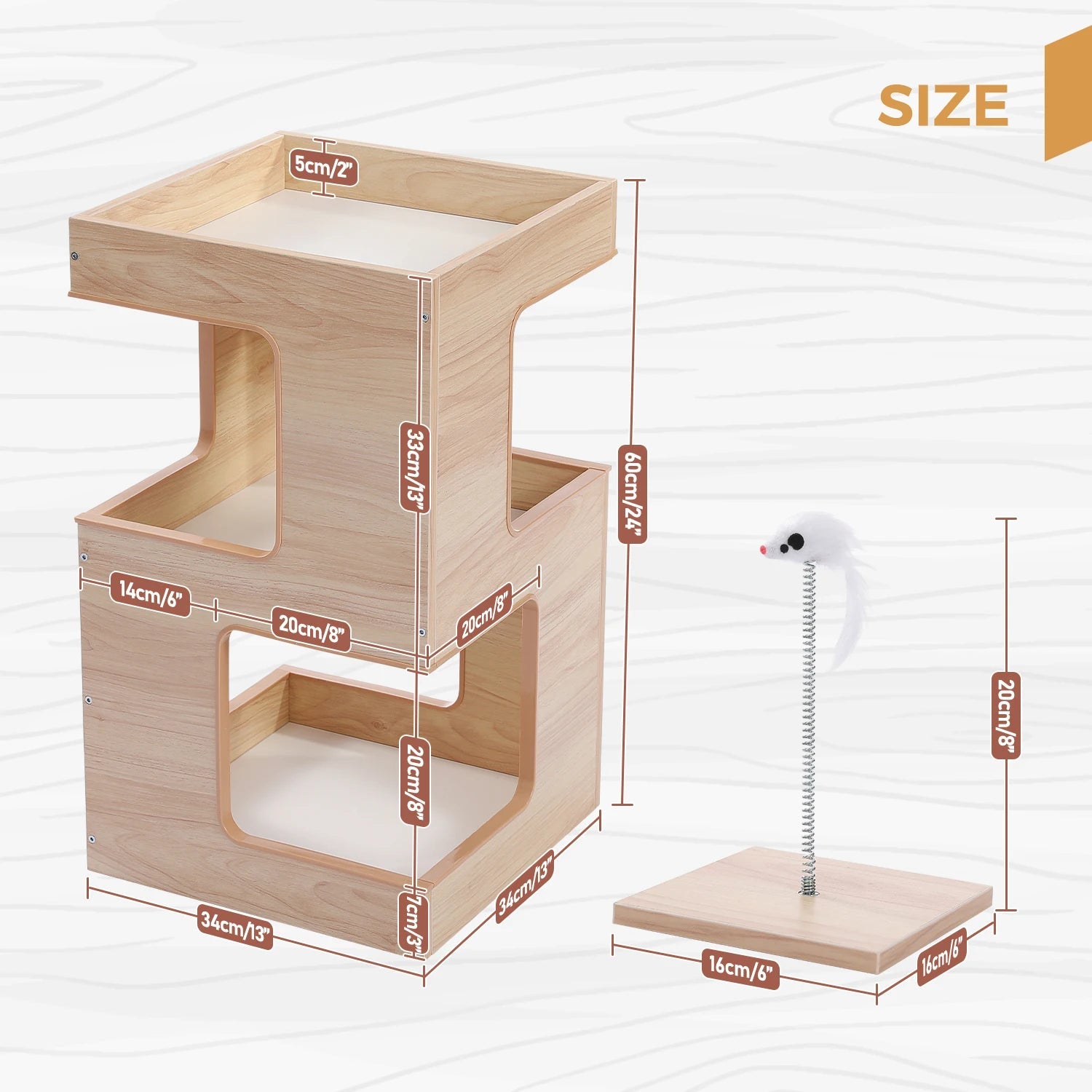 Wood Cat Condo House Bed with Removable Soft Mats Modern Cat Tree Tower with Scratching Pad Cat Scratcher Furniture Kitten Toys luxecrown.co.uk
