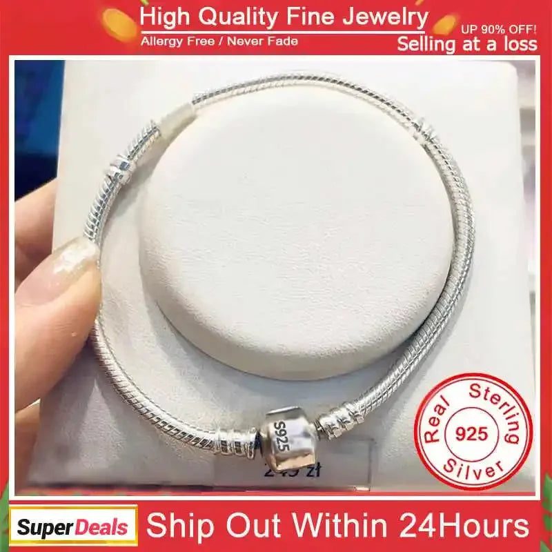 Famous Brand Original Certified 925 Sterling Silver Bracelet for Women DIY Charms Beads Snake Link Chain Classic Wrist Jewelry Streetsharks