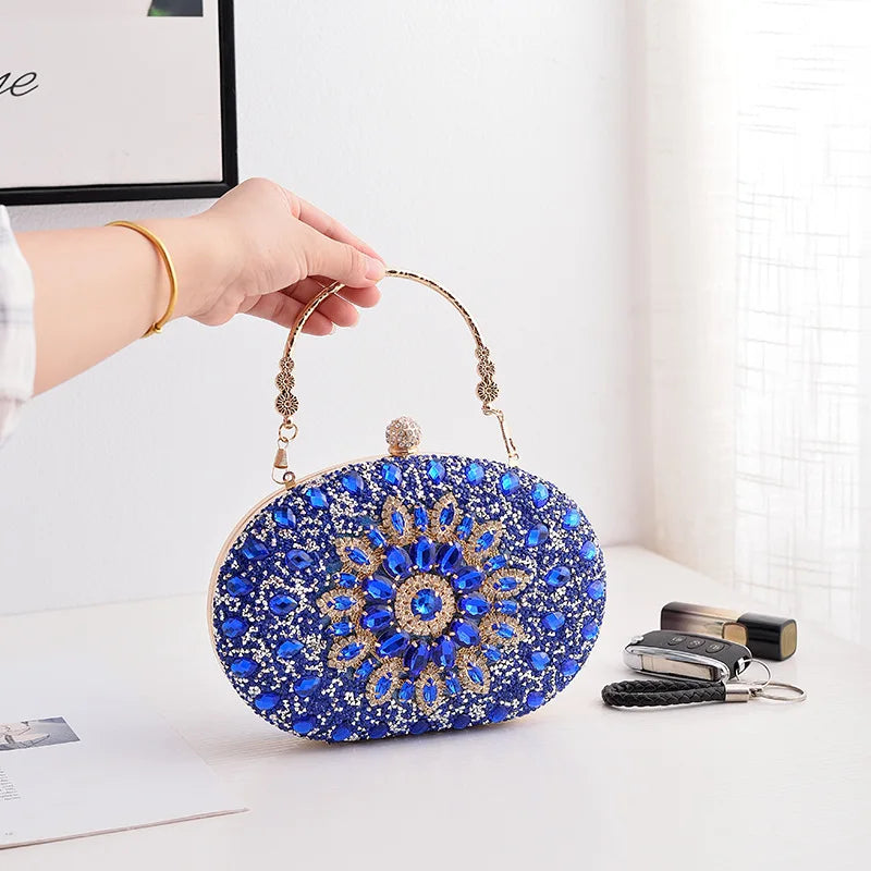 Gold Round Bag Luxury Brand Rhinestone Clutch Bags for Women 2024 Crystals Party Purses Diamond Designer Crossbody Handbags Streetsharks