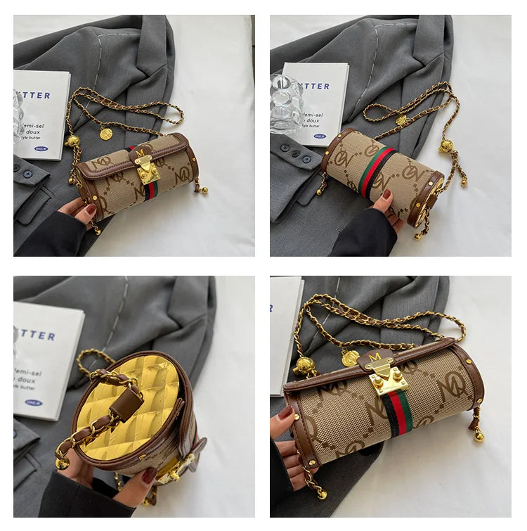Fashionable Chain Strap Cylinder Bag Women's Bag Versatile Shoulder Crossbody Bag High Quality Korean Style Daily Use Bag luxecrown.co.uk