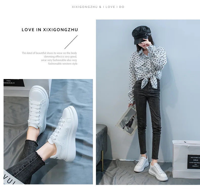 McQueen women's new popular white shoes, versatile and super fiber breathable thick sole, height increasing McQueen sponge cake Streetsharks