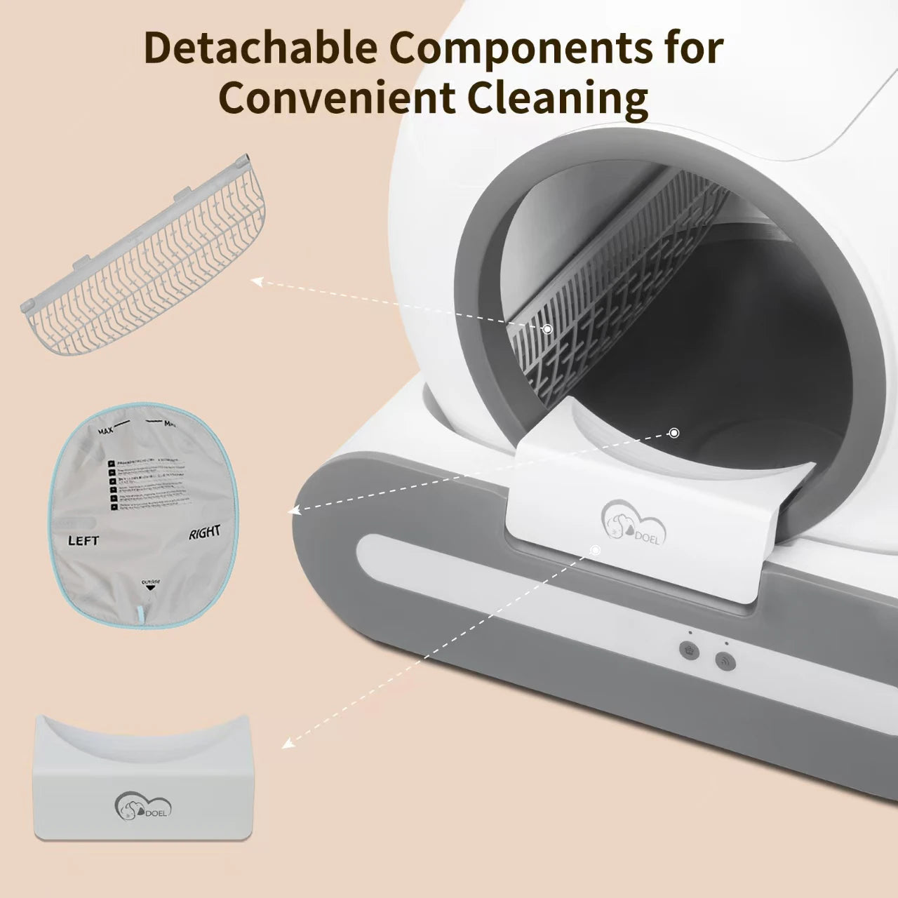 DOEL 65L Self-Cleaning Cat Litter Box App Control, ONLY Supports 2.4G WiFi w/Litter Mat&Trash Bags, Fit for Tofu & Mixed Litter luxecrown.co.uk