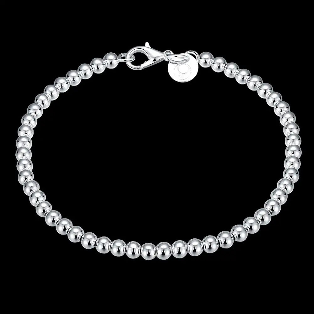Christmas gifts charm 925 Sterling Bracelet 4MM beads chain for woman Popular brands jewelry fashion Wedding party Streetsharks