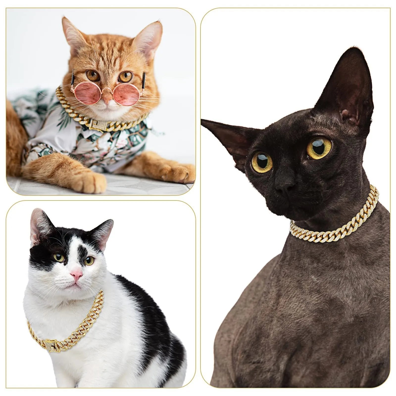 Fashion Jewelry Accessories Gold Cuban Chain Cat Collar Luxury Crystal Rhinestone Pet Kitten Necklace for Cats luxecrown.co.uk