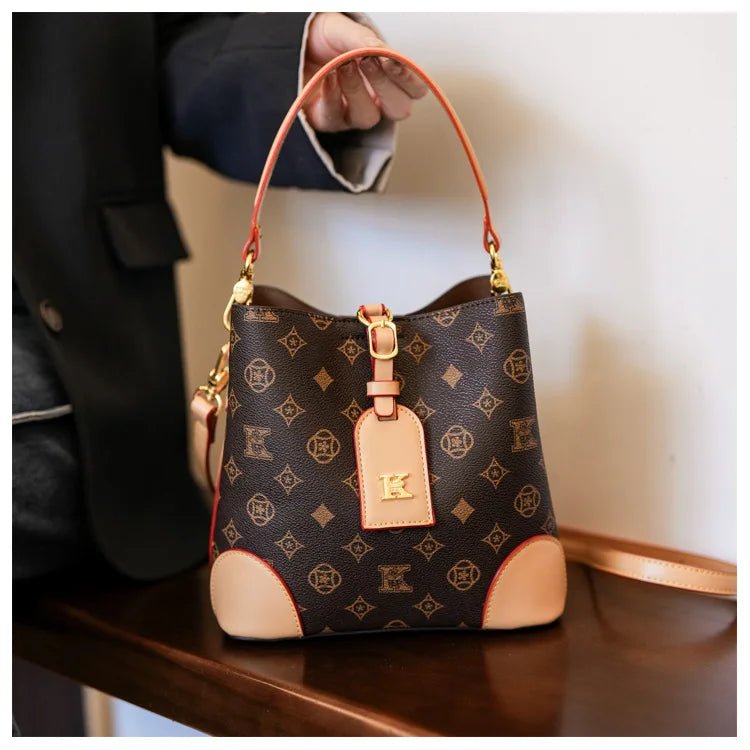 High-End Large Capacity Bucket Bag Women's Fashion Luxury Retro Floral Print Single Shoulder Bag Vintage Style PU Material luxecrown.co.uk