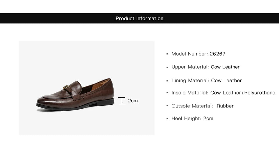 BEAUTODAY Loafers Women Cow Leather Waxing Round Toe Metal Buckle Strap Slip-on Flats Business Suit Ladies Shoes Handmade 26267 luxecrown.co.uk