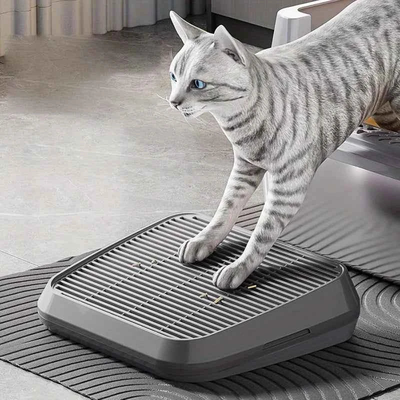 Non-Slip Cat Litter Box Ramp with Washable Trapping Grids & Double Layer Mat - Sturdy ABS Plastic Pet Steps with Anti-Leakage De